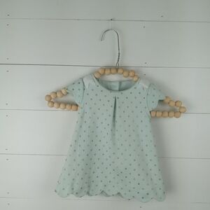 Tahari Baby girls size 3-6 mos mint with glitter gold polka dots dress scalloped